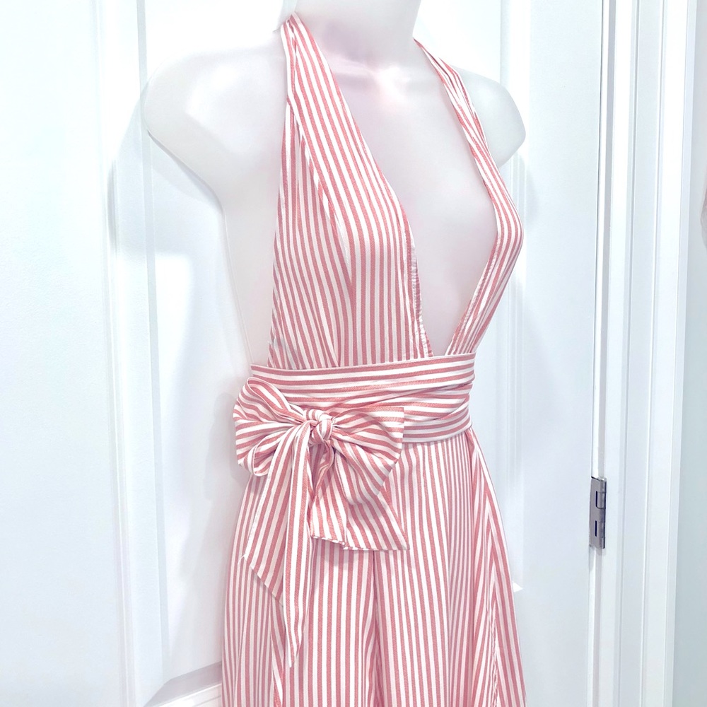 Forever 21 Striped Halter Maxi Dress - Pink and White - Size: S